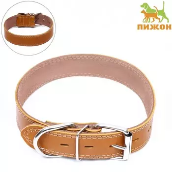 Ошейник кожаный двухслойный на замше, 3,5 см, ош 41-51 см, бежевый