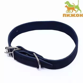 Ошейник кожаный однослойный, 54 х 2,5 см, ош 35-45 см, синий