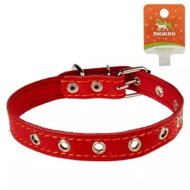 Ошейник кожаный однослойный безразмерный, 45 х 2 см, ош 18-39 см, красный