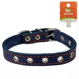 Ошейник кожаный однослойный безразмерный, 45 х 2 см, ош 18-39 см, синий