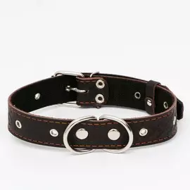 Ошейник кожаный усиленный капроном с полукольцом, 62 х 3,5 см, ош 33-60 см, коричневый