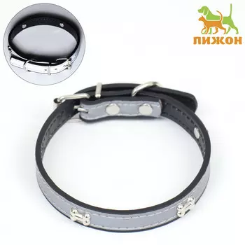 Ошейник с косточками светоотражающий, 37 х 1,3 см, ош 26-33, черный
