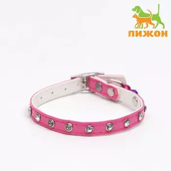 Ошейник с круглыми стразами, 28 х 1 см, ош 21-25 см, искусств. кожа, розовый