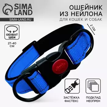 Ошейник с подкладом из нейлона с фастексом 2 см, ош 27-40 см, синий