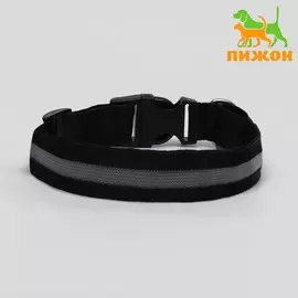 Ошейник с подсветкой размер м, ош 40-482.5 см, 3 режима свечения черный