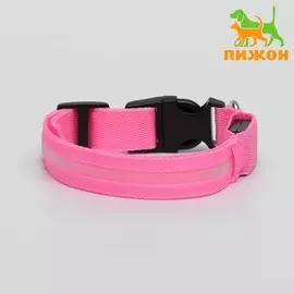 Ошейник с подсветкой размер s, ош 35-43 х 2,5 см, 3 режима свечения розовый