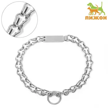 Ошейник - удавка с табличкой под гравировку, плетеный, 40 см, толщина проволоки 2 мм