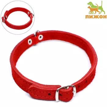 Ошейник замшевый двухслойный 1 см, ош 28-35 см, красный