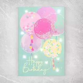 Открытка с гирляндой happy birthday, 14 х 21 х 0,3 см