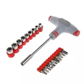 Отвертка с набором бит и головок тундра, т-образный профилированный держатель, 21 предмет