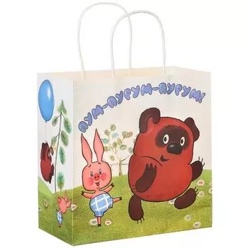 Пакет подарочный, 22х22х11 см, крафт, упаковка, винни-пух