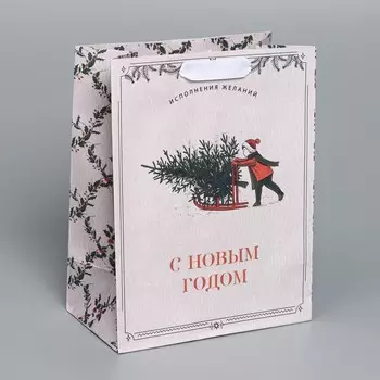 Пакет подарочный новогодний крафтовый вертикальный