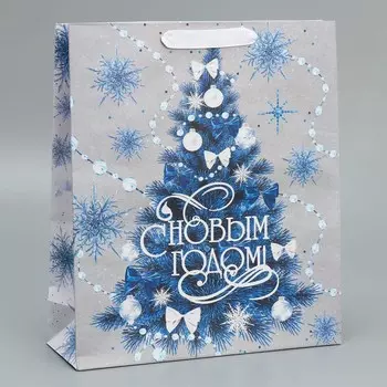 Пакет подарочный новогодний крафтовый вертикальный