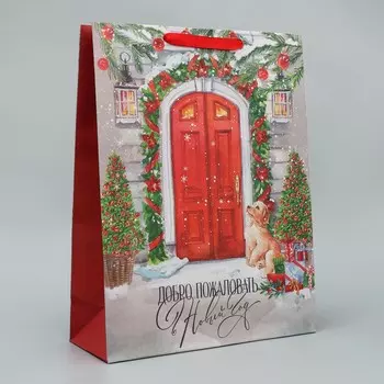 Пакет подарочный новогодний крафтовый вертикальный