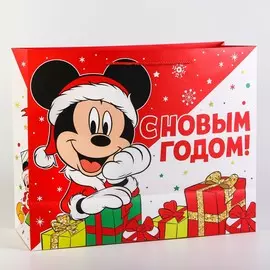 Пакет подарочный новогодний, 40х49х19 см, упаковка, микки маус