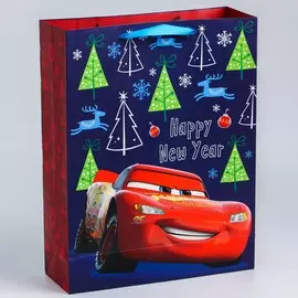Пакет подарочный новогодний, 31х40х11 см, упаковка, тачки
