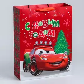 Новый год. пакет подарочный, 31х40х11 см, упаковка, тачки