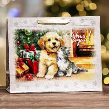 Пакет подарочный новогодний ламинированный горизонтальный