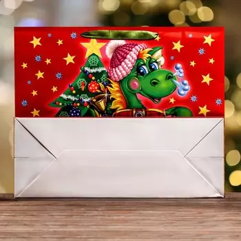 Пакет подарочный новогодний ламинированный горизонтальный