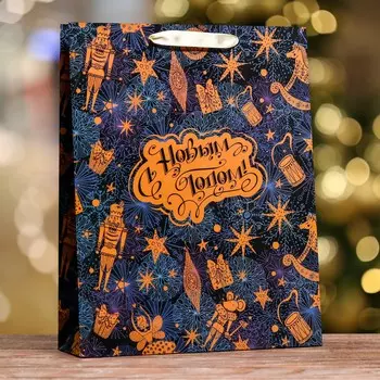 Пакет подарочный новогодний ламинированный вертикальный
