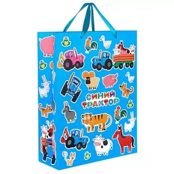 Пакет подарочный, 31 х 40 х 11.5 см, упаковка, синий трактор