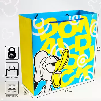 Пакет подарочный, 30х30х12 см, упаковка, микки маус