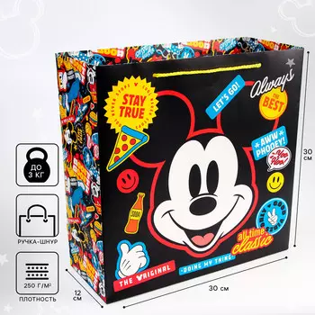 Пакет подарочный, 30х30х12 см, упаковка, микки маус