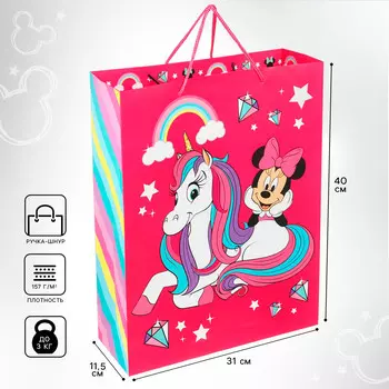 Пакет подарочный, 31х40х11.5 см, упаковка, минни маус и единорог
