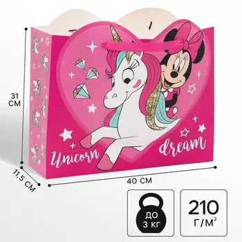 Пакет подарочный, 40х31х11.5 см, упаковка, минни маус и единорог
