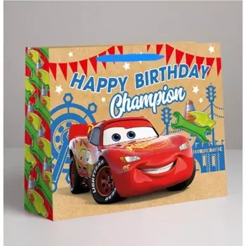 Пакет подарочный крафт happy birthday, champion, 403111.5 см, тачки