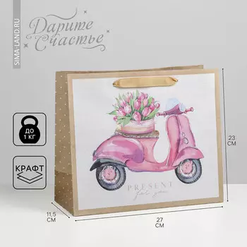 Пакет подарочный крафтовый горизонтальный, упаковка,