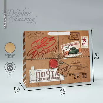 Пакет подарочный крафтовый горизонтальный, упаковка,