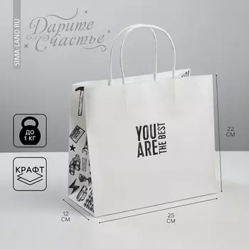 Пакет подарочный крафтовый, упаковка, you are the best, 25 х 22 х 12 см