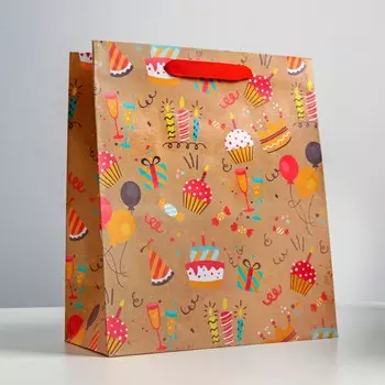 Пакет подарочный крафтовый вертикальный, упаковка, happy birthday, ml 23 х 27 х 11.5 см