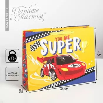 Пакет подарочный ламинированный горизонтальный, упаковка, you are super, l 40 х 31 х 11,5 см