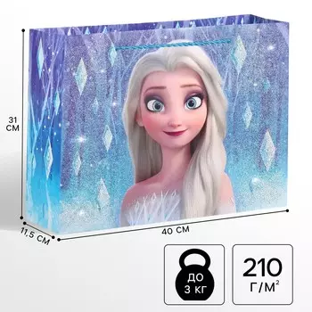 Пакет подарочный ламинированный с блестками, холодное сердце, 40х31х11,5 см