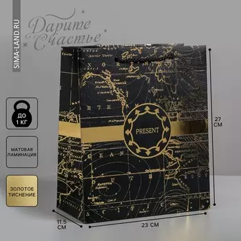 Пакет подарочный ламинированный вертикальный, упаковка, gold present, ml 23 х 27 х 11,5 см