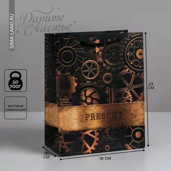 Пакет подарочный ламинированный вертикальный, упаковка, steel, ms 18 х 23 х 10 см