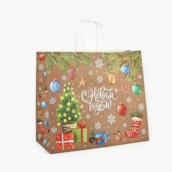 Пакет подарочный новогодний крафтовый