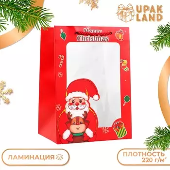 Пакет подарочный новогодний ламинированный, с окном