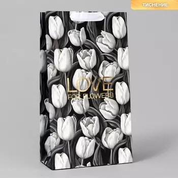 Пакет подарочный под две бутылки, упаковка, tulip, тиснение, 35 х 20 х 9 см