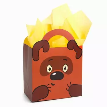 Пакет подарочный с упаковочной бумагой тишью, 222212 см, винни-пух