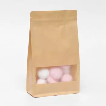 Пакет zip-lock крафт с плоским дном, прямоугольное окно, 1626 см набор 25 шт.