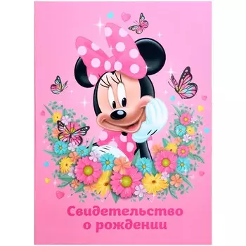 Свидетельство о рождении, обложка а4 для девочки, 1 файл 21х30 см, минни маус