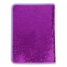 Папка для тетрадей формат а4, на молнии с 3-х сторон, пайетки двуцветные-фиолетовый/золотистый