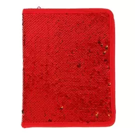 Папка для тетрадей формат а5, на молнии, пайетки двухцветные, красные/золотистые