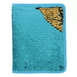 Папка для тетрадей размер 38 см х 23,5 см, на молнии с 3-х сторон, пайетки двуцветные-бирюзовый/фиолетовый