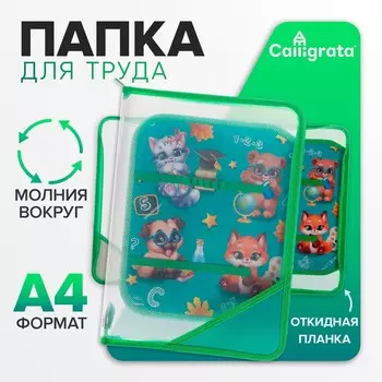 Папка для труда а4, 325 х 230 х 25 мм, молния вокруг, откидная планка, пластиковая, птр-1, calligrata