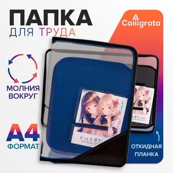 Папка для труда а4, 325 х 230 х 25 мм, молния вокруг, откидная планка, пластиковая, птр-1, calligrata