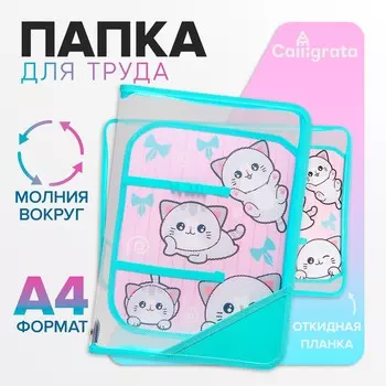 Папка для труда а4, 325 х 230 х 25 мм, молния вокруг, откидная планка, пластиковая, птр-1, calligrata